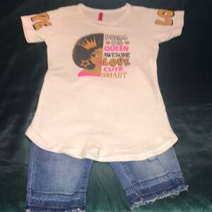 Girls' White Graphic Tee and Denim Set